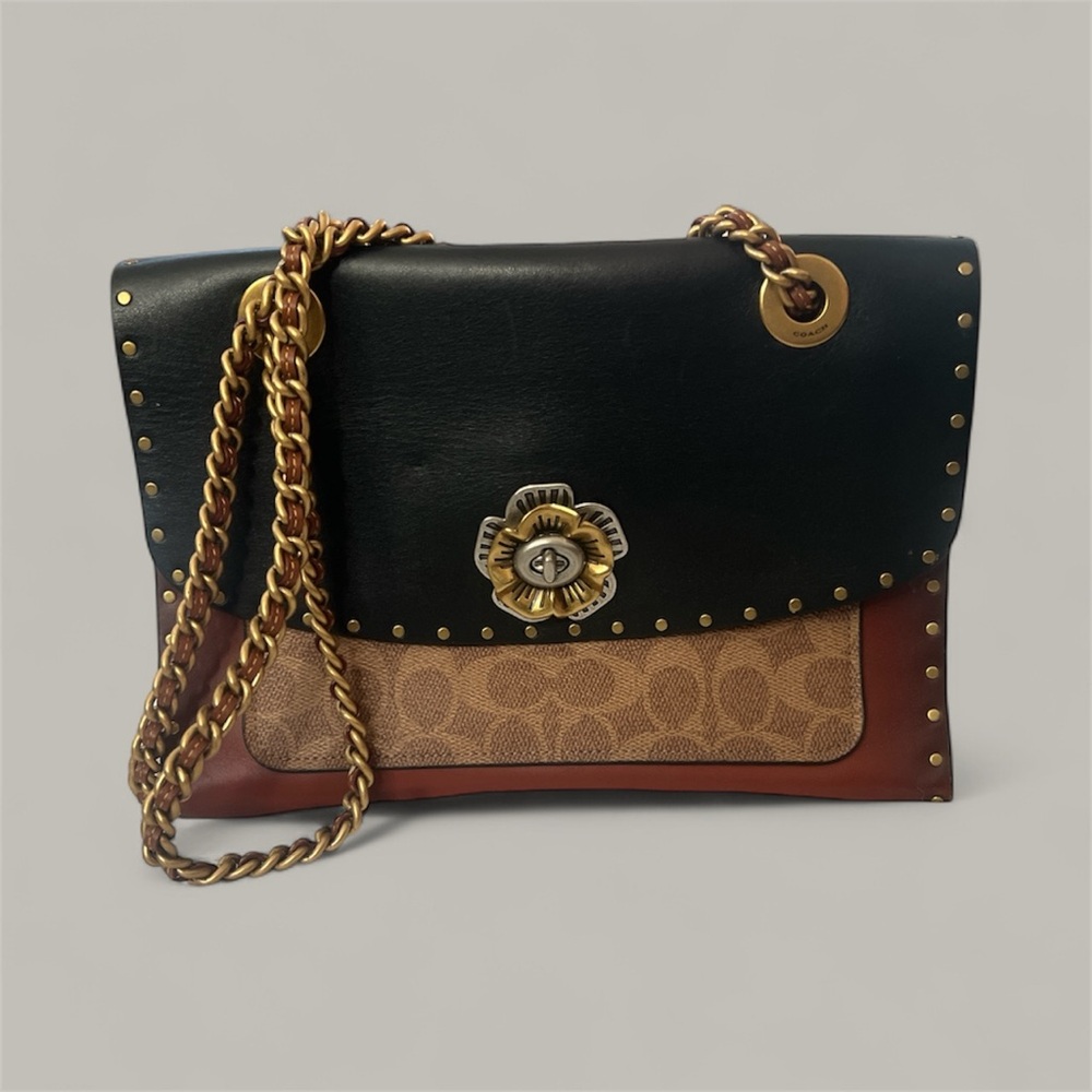 Authentic 2018 Coach Tea Rose Turnlock Rivet Shoulder Bag